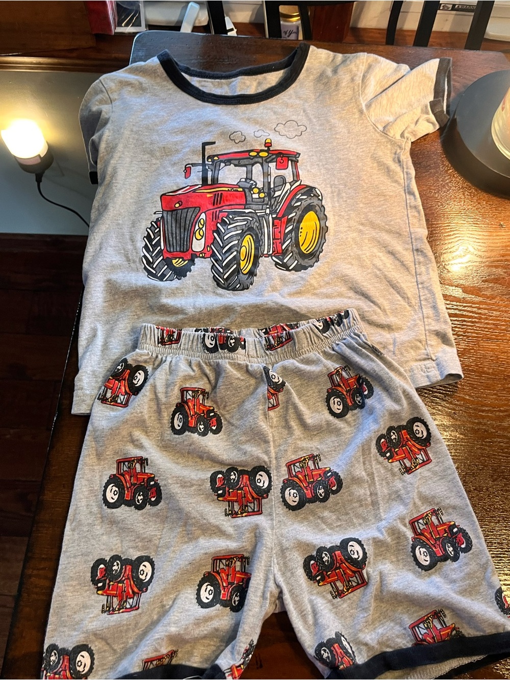Kids Tractor Short Pajama Set - Gray with Red Tractor